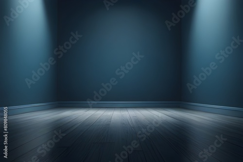 perspective floor backdrop blue room studio with light blue gradient spotlight backdrop background for display your product or artwork Generative AI  © Azhar
