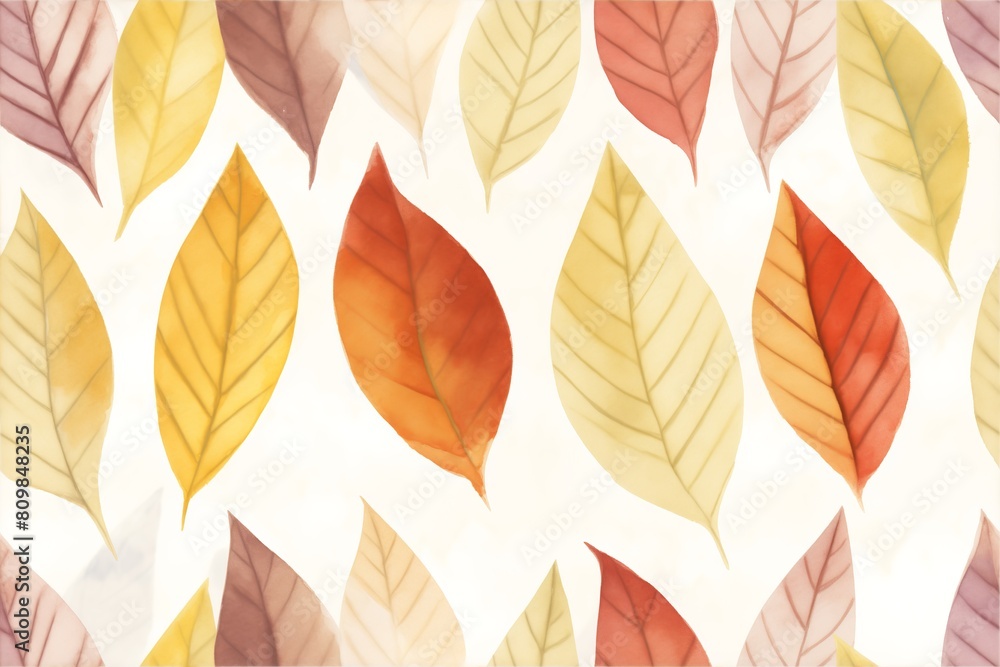 Watercolor of Autumn Leaf seamless pattern on white background