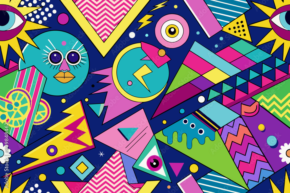 80's Theme Background elements bright colors 