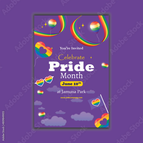 Vector flat pride month poster design template.