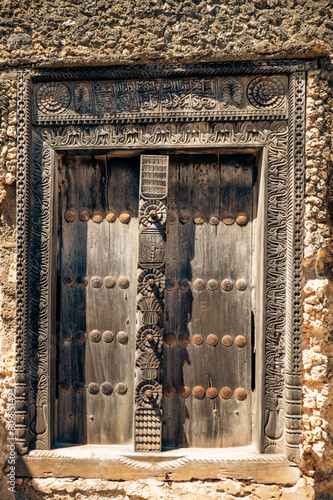 Old doors on the ruins of Fort Jesus in Mombasa, Kenya