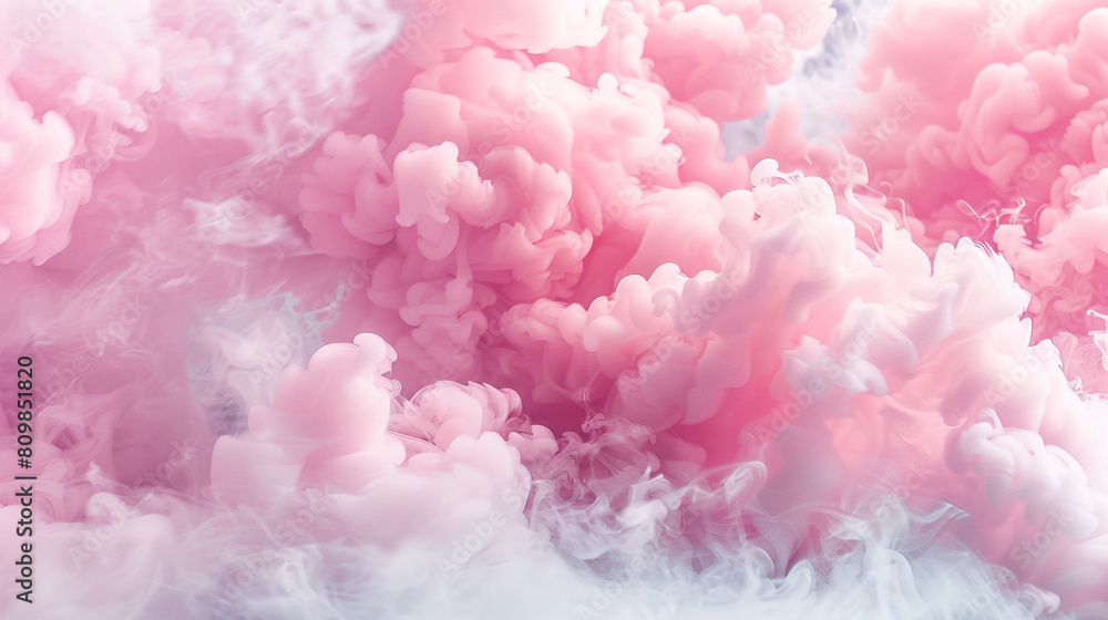 Soft clouds of smoke in a delicate pink and soft white, forming fluffy shapes that resemble cotton candy. Soft clouds of smoke in a delicate pink and soft white, forming fluffy shapes that resemble cotton candy.