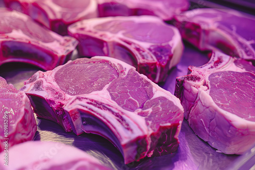 Wallpaper Mural Raw Meat Steaks Under Purple Lighting Torontodigital.ca