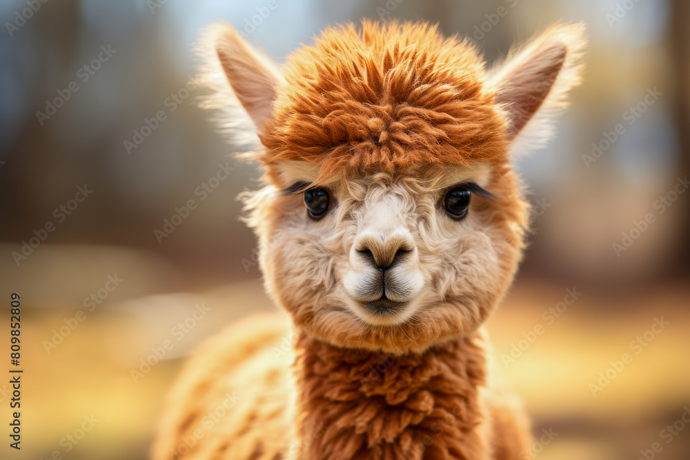 Close Up Portrait of a Fluffy Brown Alpaca with Soft Furry Coat Close Up Portrait of a Fluffy Brown Alpaca with Soft Furry Coat