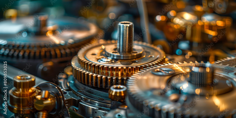 Intricate Gears and Machinery Details in an Industrial Setting Intricate Gears and Machinery Details in an Industrial Setting