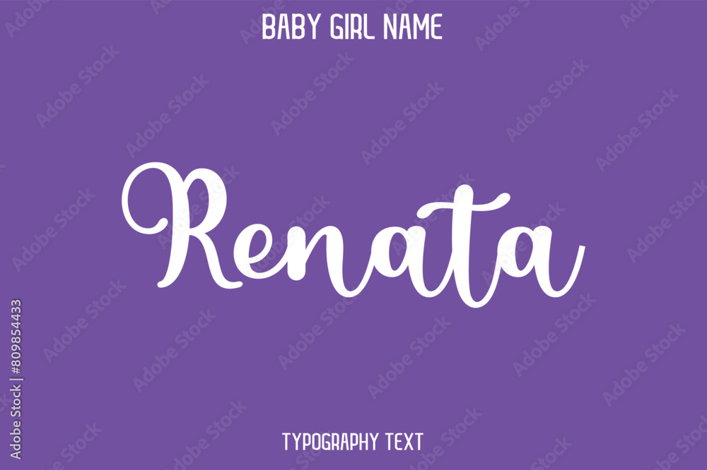 Renata Woman's Name Cursive Hand Drawn Lettering Vector Typography Text on Purple Background