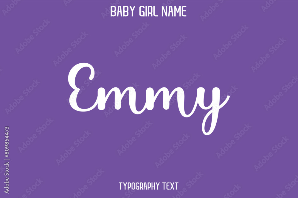 Emmy Woman's Name Cursive Hand Drawn Lettering Vector Typography Text on Purple Background