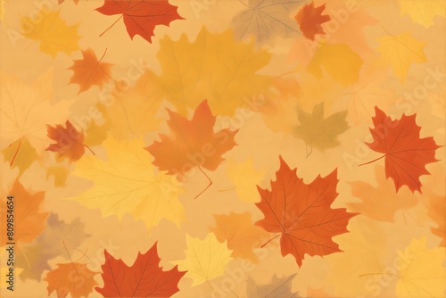 Watercolor pattern of Maple leaves falling background seamless pattern