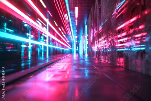 cyberpunk style background with a sense of technology, Future technology line background and light effect, Ai generated