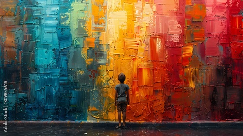 A boy painting a symphony of colors on the city s walls  his art a vibrant tribute to the rhythm of urban life