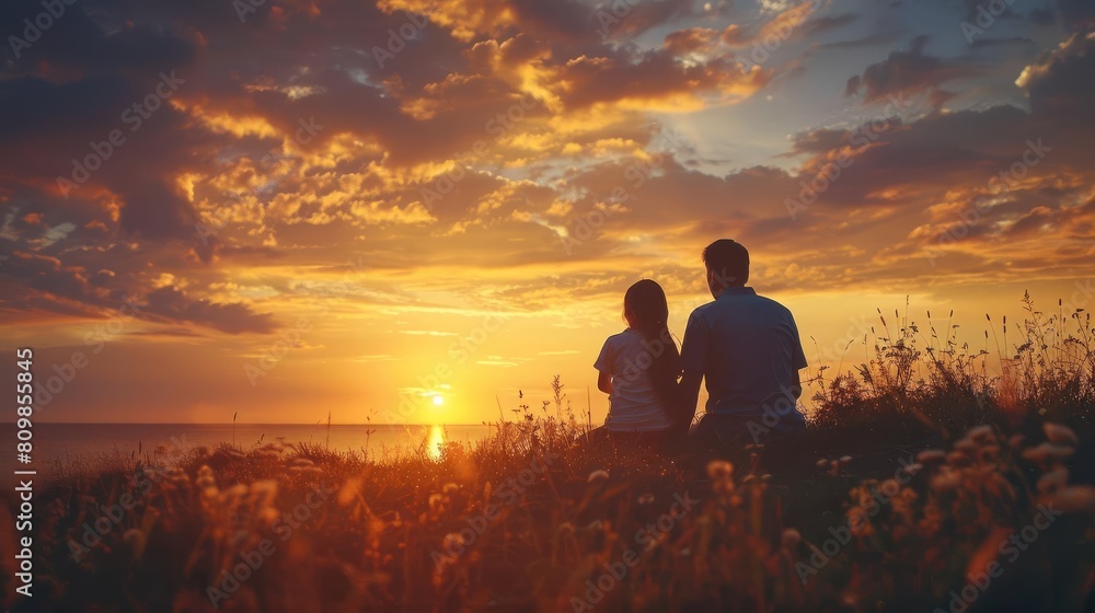 A family attending an Easter sunrise service, enjoying a peaceful and reflective moment A family attending an Easter sunrise service, enjoying a peaceful and reflective moment
