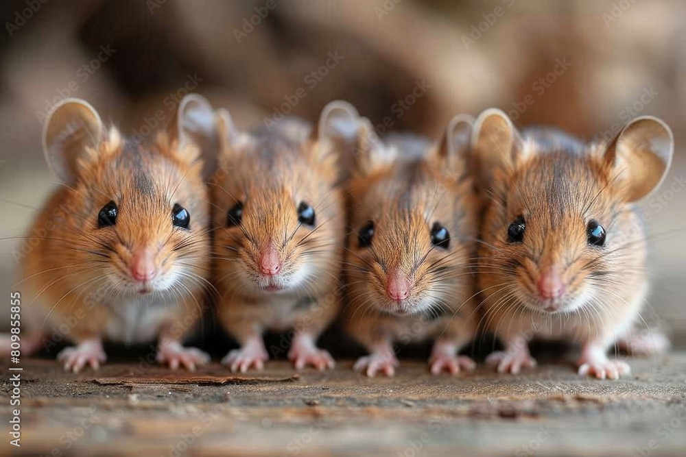 A close-knit group of baby mice with detailed fur and whiskers prominently displayed on a natural backdrop A close-knit group of baby mice with detailed fur and whiskers prominently displayed on a natural backdrop