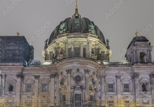 Architecture exterior of The berlin cathedral building at dusk. Berlin Cathedral Berliner Dom in Berlin, Space for text, Selective focus.