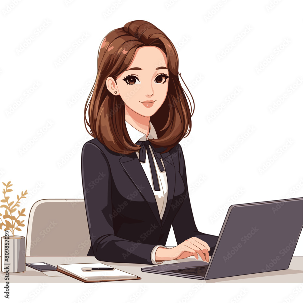 Illustration of an attractive young secretary sitting at her desk working on a laptop vector Illustration of an attractive young secretary sitting at her desk working on a laptop vector