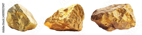 Set of big gold rock on transparent background