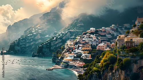 view of Positano town - famous old italian resort at summer day, Italy, retro toned © Prasanth