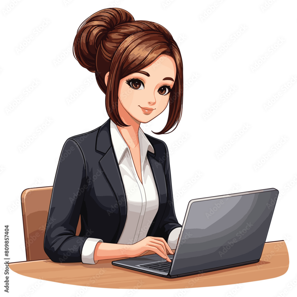 Illustration of an attractive young secretary sitting at her desk working on a laptop vector Illustration of an attractive young secretary sitting at her desk working on a laptop vector