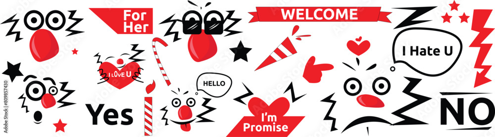 Obraz premium cute red nose character in line art style