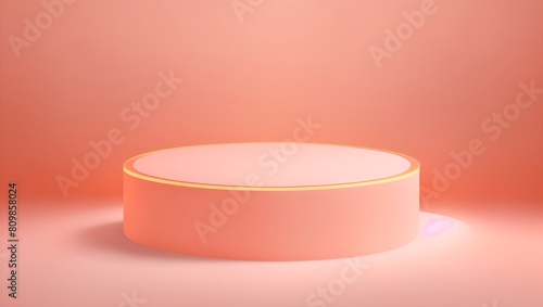 Empty circular pedestal set against a peach fuzz backdrop. Ideal space for displaying beauty products. © Adam