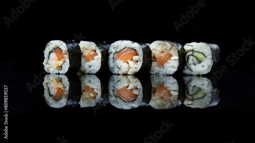 sushi rolls on cool background, delicious sushi rolls, close up of a shushi rolls