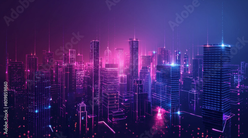 Futuristic cityscape at night with neon lights and skyscrapers, Emerging Technologies, Illustrate scenes of futuristic technology, such as AI, to represent opportunities in emerging tech sectors