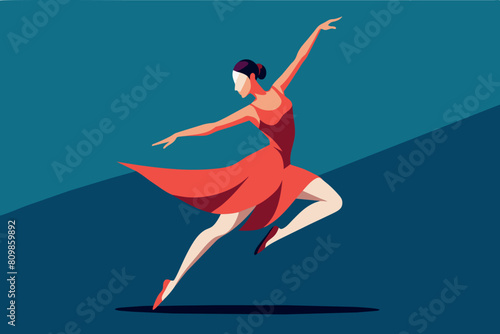 Ballerina in red pirouettes beautifully during a stage performance