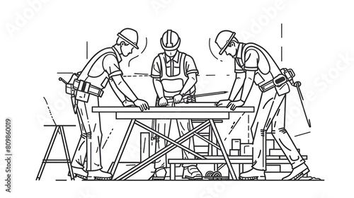 Construction engineering worker line art style  generative ai