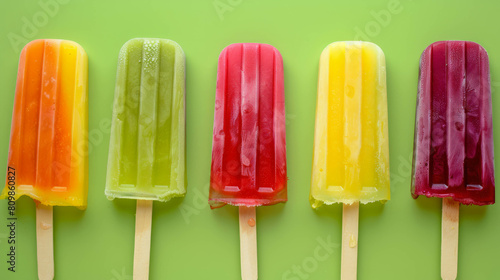 Colorful ice lollies captured in vibrant summer hues, perfect for cooling down. AI generative technology refines dessert imagery. photo