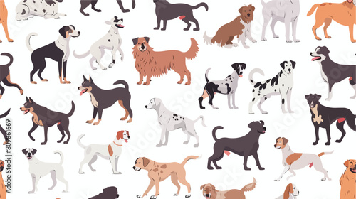Seamless pattern with different dogs breed isolated o