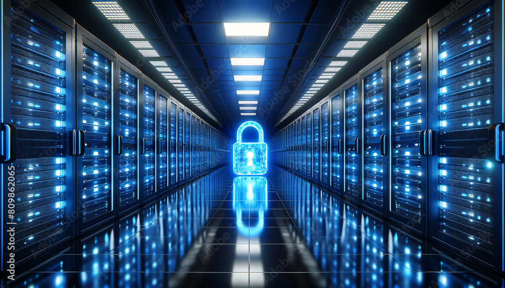 a modern data center with rows of server racks emitting blue lights a modern data center with rows of server racks emitting blue lights