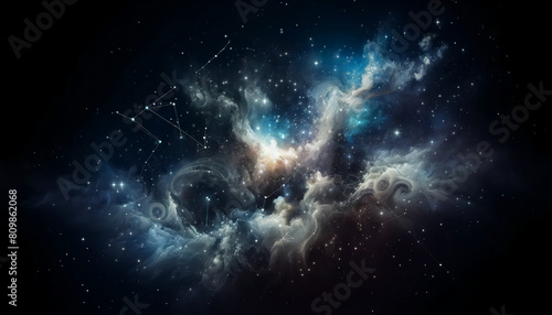 Abstract Cosmic Constellations in Blue and White 