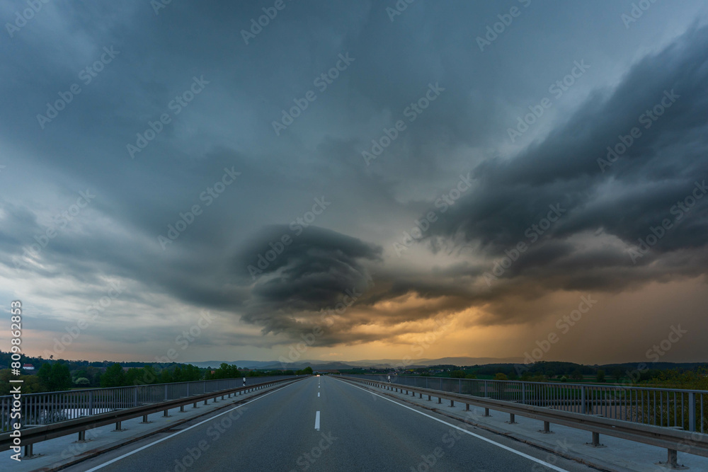 Supercell of a storm cloud over the Danube in the Landreis Straubing-Bogen Bavaria Germany. Supercell of a storm cloud over the Danube in the Landreis Straubing-Bogen Bavaria Germany.