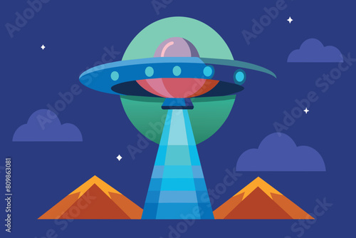 UFO beams up a cow in a whimsical nocturnal scene