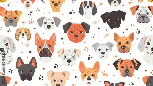 Seamless pattern with cute funny dogs faces on white