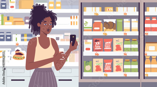Online grocery shopping concept. Young beautiful blac photo