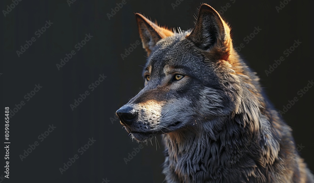 Fototapeta premium Majestic wolf portrait in natural lighting