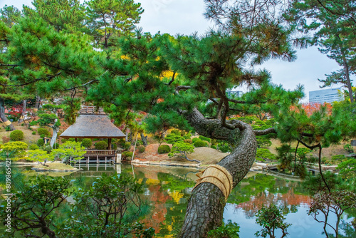 Beautiful traditional Japanese park in autumn, Hiroshima , Japan 