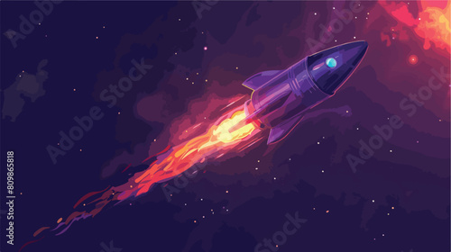 Intergalactic rocket in outer space with engine fire