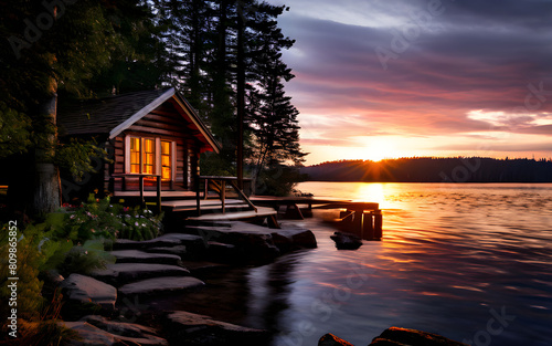 "A secluded cabin by the water becomes the sanctuary where love blossoms." 