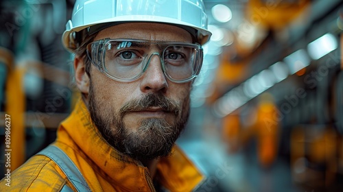 Focused Industrial Engineer in Safety Gear at Factory