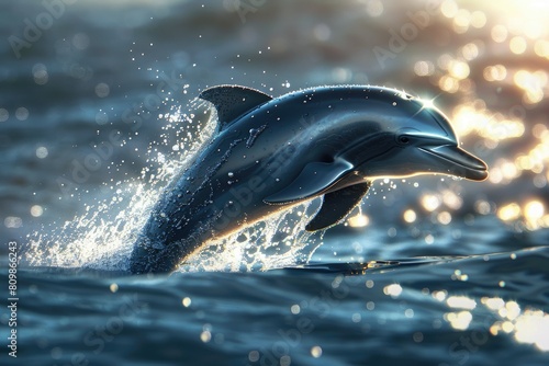 Dolphin Dive A playful dolphin dives into the ocean  leaving a trail of glistening water droplets in its wake