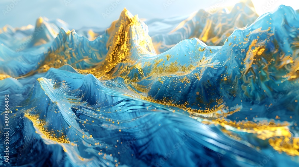 3d golden blue mountain scenery illustration poster background