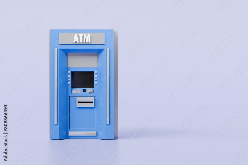 3D Blue ATM automatic deposit finance machine icon isolated on blue background. Money transfer account online concept, E-business finance money payment service concept. Minimal ATM icon.3d render. 3D Blue ATM automatic deposit finance machine icon isolated on blue background. Money transfer account online concept, E-business finance money payment service concept. Minimal ATM icon.3d render.