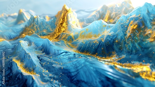 3d golden blue mountain scenery illustration poster background