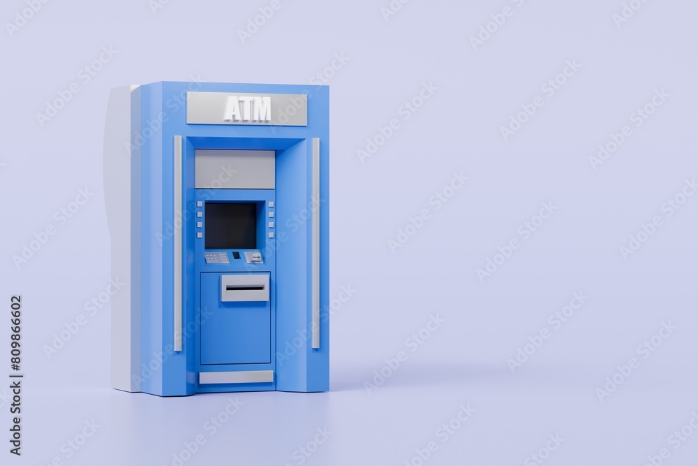 3D Blue ATM automatic deposit finance machine icon isolated on blue background. Money transfer account online concept, E-business finance money payment service concept. Minimal ATM icon.3d render. 3D Blue ATM automatic deposit finance machine icon isolated on blue background. Money transfer account online concept, E-business finance money payment service concept. Minimal ATM icon.3d render.