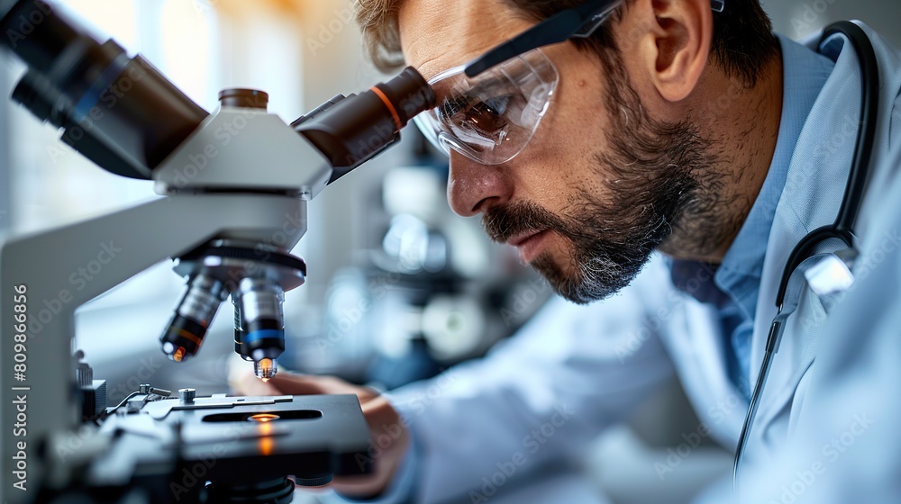 Scientist Analyzing Samples Through a Microscope in Lab Scientist Analyzing Samples Through a Microscope in Lab
