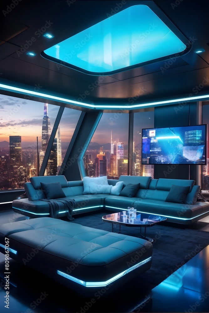 Fototapeta premium futuristic living room interior design with high-tech and luxury furniture