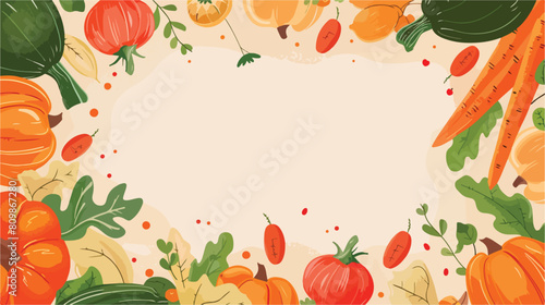 Organic vegetables background with circle border of f