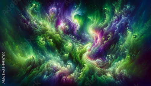 Fantastical Abstract of Northern Lights in Green and Purple 