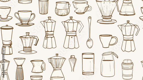 Monochrome seamless pattern with tools and utensils f